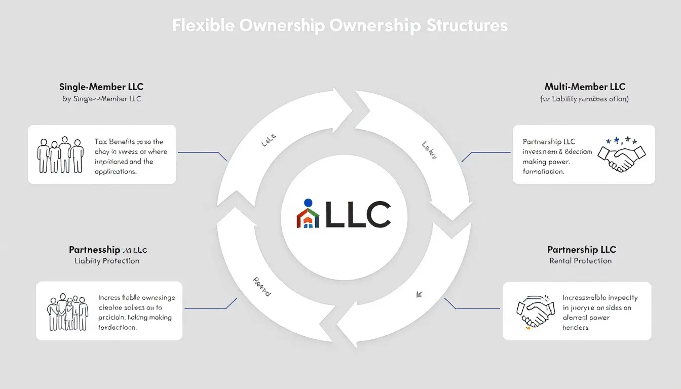 A visual diagram of flexible ownership structures for rental property LLCs, highlighting various options.